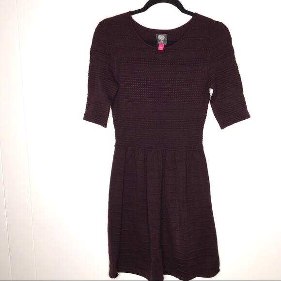 Vince Camuto Dresses & Skirts - Vince Camuto Size Small Knit Maroon Stretchy Sweater Dress-Fit N Flare-Modest